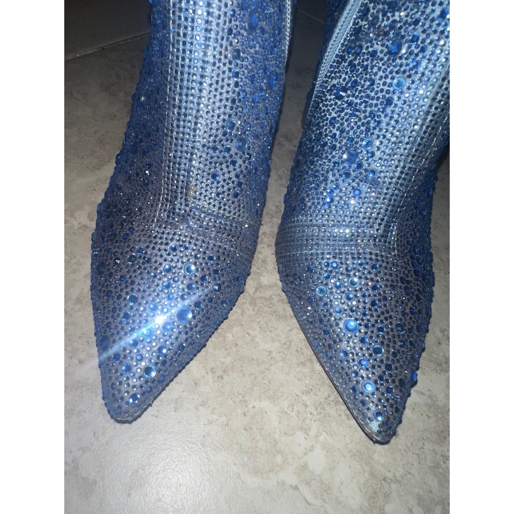 Betsey‎ Johnson Cady Rhinestone Blue Ankle Boots Block Heel Pointed Toe Size 8 - Picture 4 of 9